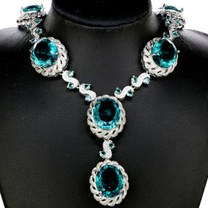 Sterling Silver  Blue Aquamarine Gemstone Necklace